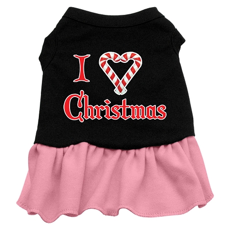 I Love Christmas Screen Print Dress Black with Pink Med